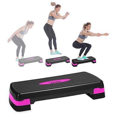 Nicole Miller Aerobic Exercise Step Deck Adjustable Workout Fitness Stepper Exercise Platform with Risers