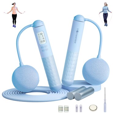 Digital Jump Rope with Calorie Counter Weighted Jumping Rope 2 In 1 with Large Cordless Jump Ball and Adjustable Steel Rope for Women Fitness Indoor and Outdoor