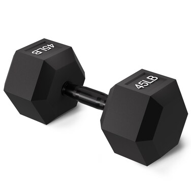 Fitvids Rubber Encased Exercise  Fitness Hex Dumbbell Hand Weights with AntiSlip Metal Handle for Home Gym Multiple Sizes