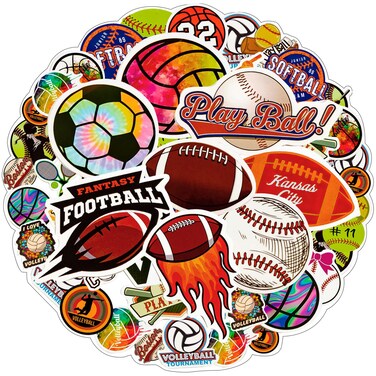 100PCS Sports Stickers for Water Bottles Sport Theme Stickers for Kids Boys Teens include Volleyball Softball Football Basketball Vinyl Stickers for Hydroflask Skateboard Laptop School Rewards