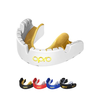 Opro New Gold Level Mouthguard for Braces Adults Sports Mouth Guard Featuring Revolutionary Fitting Technology for Boxing Lacrosse MMA Martial Arts Hockey and All Contact Sports White