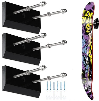 DAJAVE Skateboard Wall Mount 3 Pack Skateboard Wall Hanger Upgraded Acrylic Skateboard Rack Wall Mount Skateboard Holder for Skateboard Deck Display Decoration  Storage