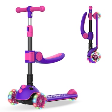 Gotrax KS3 Pro Folding Kick Scooter for Kids One Key Removable Seat  3 Extra Wide PU LightUp Wheels and AntiSlip Deck Adjustable Height Handlebar and LeantoSteer Scooter for Children Aged 28