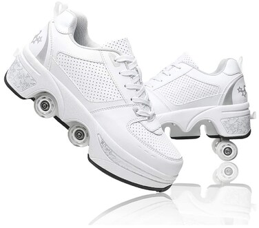 LDRFSE Deformation Roller Shoes Male and Female Skating Shoes Quad Roller Skates Kick Rollers Shoes Retractable AdultsKidsInvisible Pulley Shoes Skates with DoubleRow Outdoor Sneakers