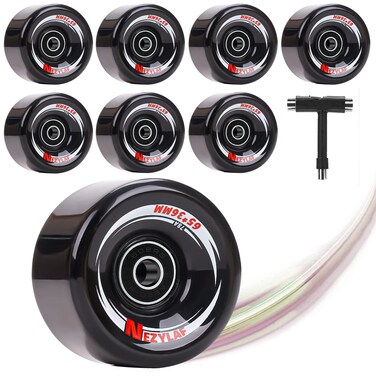 Nezylaf 8 Pack 65  36mm 78A Quad Roller Skate Wheels with MultiFunction Portable Skateboard T Tool for Double Row SkatingReplacment Accessories Suitable for Outdoor or Indoor