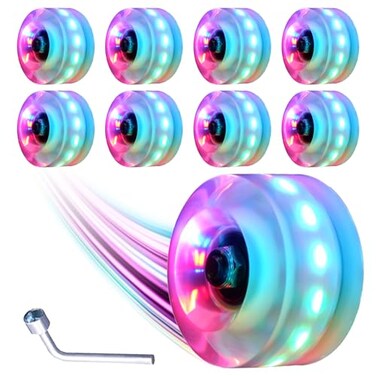 Nezylaf 8 Pack 78A Light up Roller Skate Wheels 32  5836  65mm Skate Wheels with Abec9 Bearings Installed for Indoor or Outdoor Double Row Skating and Skateboard Accessories