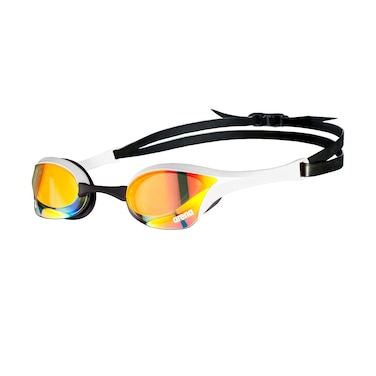 Arena Cobra Ultra Swipe Racing Swim Goggles for Men and Women Mirror Lens AntiFog UV Protection Yellow CopperWhite