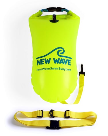 New Wave Swim Buoy for Open Water Swimmers and Triathletes  Light and Visible Float for Safe Training and Racing  High Visiblity Fluo Green