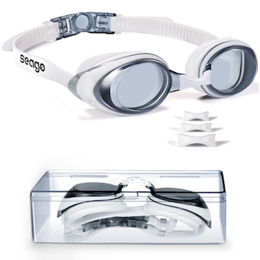 Seago Shortsighted Swimming Goggles Nearsighted Swim Goggles Anti Fog UV Protection Fit for Adult Men Women Youth Junior No Leaking Clear Vision Pool Swim Glasses Tinted Flat Lens with 3 Nose Pieces