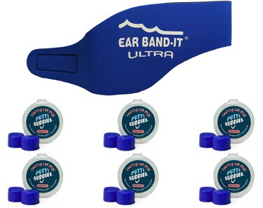 EAR BANDIT Ultra Swimming Headband with Putty Buddies earplugs  6 Pair Soft Silicone Premium Ear Plugs  The Best Swim Headband and Earplugs  Doctor Recommended
