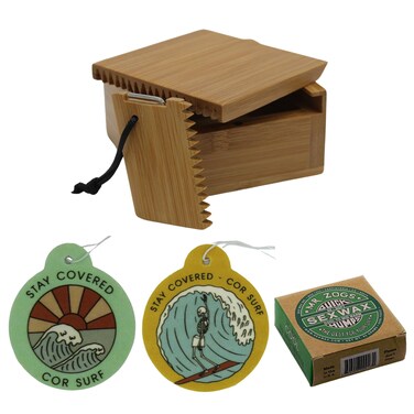 Bamboo Surfing Wax Box Holder with Surf Fin Allen Key