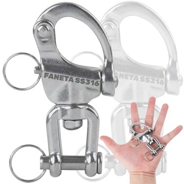 Faneta Stainless Steel 316 Swivel Eye Snap Shackle  Marine Grade Quick Release Jaw Swivel Sailboat Shackles  Marine Boat Sailing Rigging  for SCBA Mask  Spinnaker Halyard  Pack of 2