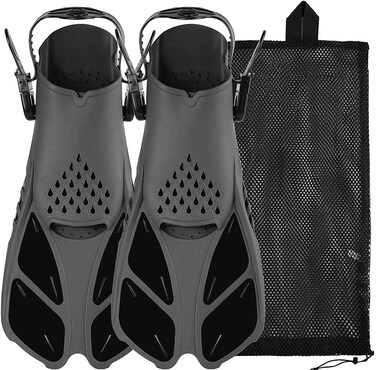 Sugaroom Swim Fins Open Heel Adjustable Snorkel Fins Diving Fins with Mesh Bag Snorkeling Gear Flippers Travel Size Short Flippers for Lap Swimming Scuba Dive Adult Men Women Kids