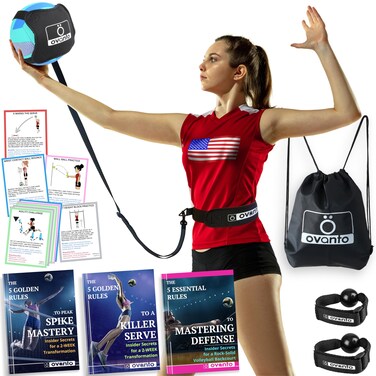 OVANTO Volleyball Training Equipment Aid  Solo Volleyball Trainer Kit to Serve  Spike Like A Pro  Fits 2046 Waists Reinforced Cord Stretching 21 ft  Great Volleyball Gifts for Teen Girls  Boys