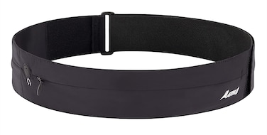 Athl Running Belt with Two Pockets  Stretch Pouches Fit Most Phones Wallet Cards and More  Key Clip Earphone Jack Adjustable One Size Fits All Waist Strap  for Exercise and Travel  Black