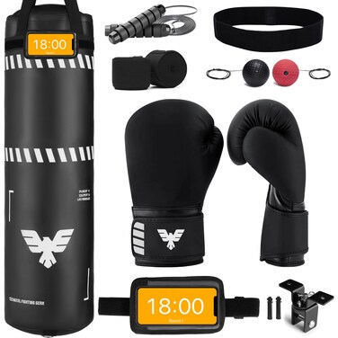 Elite Sports Adult Boxing Punching Bag Set for Fitness Martial Art  4 ft Durable Leather Punching Bag with Boxing Kit