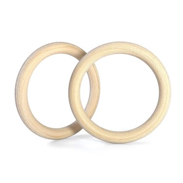 Double Circle Wood Gymnastic Rings Rings Only and Exercise Videos Guide for Gym compatible with CrossFit and Bodyweight Training