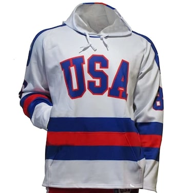 USA Hockey Miracle on Ice 1980 Jersey Adult Hoody  Quick Dry Moisture Wicking Fabric  Officially Licensed by USA Hockey White 4XL