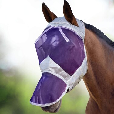 Harrison Howard CareMaster Horse Fly Mask Full Face No Ears SilverPurple Retro Small Pony