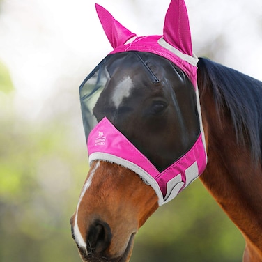 Harrison Howard CareMaster Pro Luminous Horse Fly Mask Large Eye Space Standard with Ears UV Protection for Horse Sky Blue M Cob