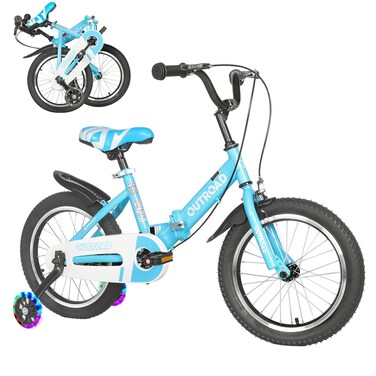 MarKnig 14 Inch Folding Kids Bike for 35 yrs Old Boys and Girls Freestyle Kids Bicycle with Dual Brakes  Flash Training Wheels Toddler Bicycle for Beginners Girls Bike in Blue