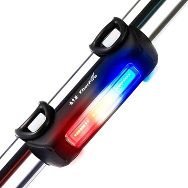Thorfire Bike Lights Ultra Bright Cycling Lights USB Rechargeable Bicycle Tail Light RedBlueWhite 7 Light Modes High Intensity Rear LED Fits On Any Road Bikes Helmets for Optimum Cycling Safety