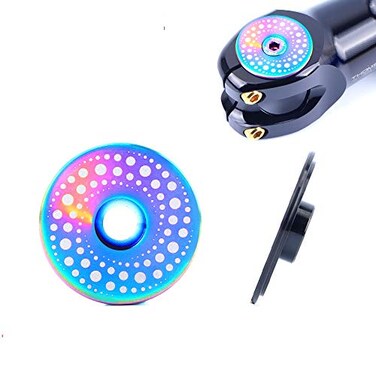 Juscycling Titanium Alloy Bike Headset Top Cap Stem Cover with Bolt for MTB Mountain Road Bike 118 inch Oil Slick Color Oil SlickGalaxy
