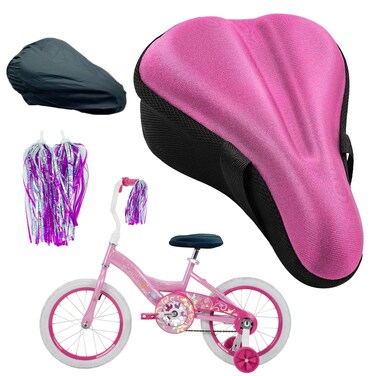 TOMDLING Kids Gel Bike Seat Cushion Cover Breathable Memory Foam Child Bike Seat Cover Seat Cushion for Childrens Bicycle with Water and Dust Resistant Cover 9x6