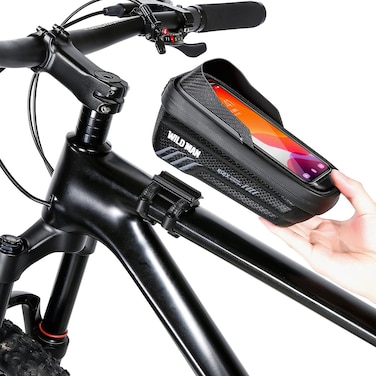 WILD MAN Quick Release Bike Frame Bag with TPU Touch Screen Top Tube Bike Phone Front Frame Bag for Mountain Road Bike MTB CyclingE12XBlack