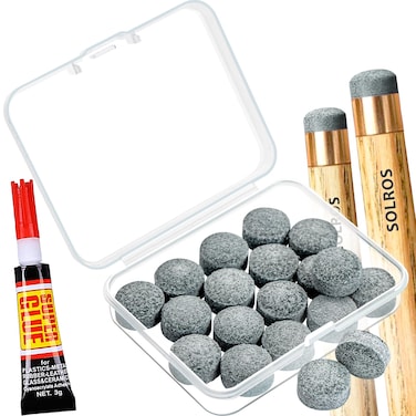 Billiard Pool Cue Tips  Pool Stick Tips Replacement Repair Kit with Storage Box and Glue for Pool Table Cues Head and Snooker Stick  SOLROS