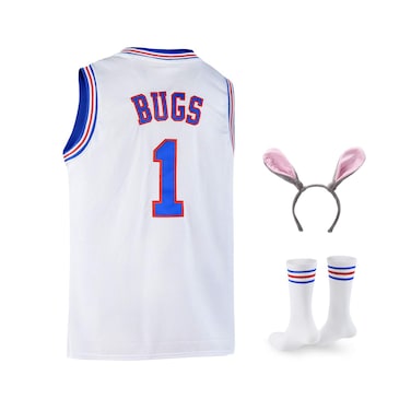 Bugs 1 Space Mens Movie Jersey Basketball Jersey with Head Hoop  Socks White SXXL