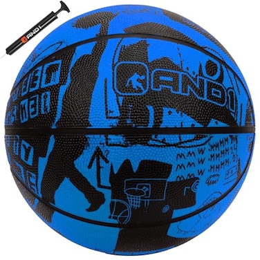 AND1 Street Art 275 Basketball  Youth Sized Rubber Streetball for Indoor and Outdoor Use Deep Channel Construction and Durability Ideal for Boys and Girls Ages 911 Includes 10 Pump