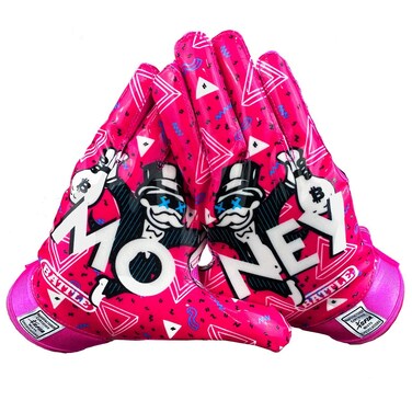 Battle Sports Money Man Wide Receiver Football Gloves  Ultra Grip Football Gloves  Pink Adult