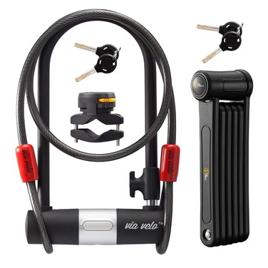 Via Velo 2 Electric Bike Bike Lock Set  Same Key System 4 Keyed Alike keys HeavyDuty Hard Steel  335 Folding Lock  11 Bicycle ULock  6 Cable  for Electric Bike Fat Tire Scooter Folding Bike