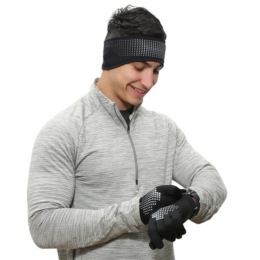 TrailHeads Gift Set  Reflective Running Headband and Lightweight Touchscreen Running Gloves  Black Reflective