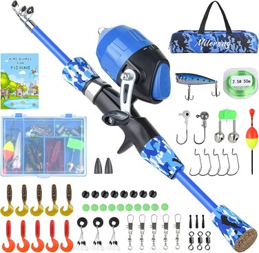 Milerong Kids Fishing Rod Kids Fishing Pole Portable Telescopic Fishing Rod and Reel Combo Kit for Boys Girls Youth  with Spincast Fishing Reel Fishing Tackles Fishing Lures Fishing Lines