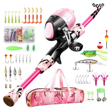 Gamashino Kids Fishing Pole  Telescopic Fishing Rod and Reel Combo Kit  Fishing Gear Fishing Lures Carry On Bag 70 Set Fully Fishing Equipment  for Boys Girls Youth
