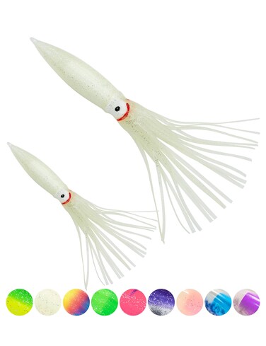 BLUEWING Lot of 10 Skirt Shell Squid with Float Inside 6in9in Trolling Squid Bulb Squid for Tuna Wahoo Mahi Marlin Big Game Fish