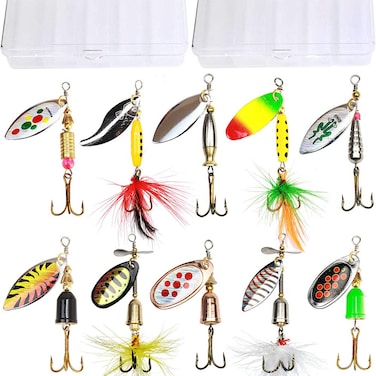 10pcs Fishing Lure Spinnerbait Bass Trout Salmon Hard Metal Spinner Baits Kit with 2 Tackle Boxes by Tbuymax