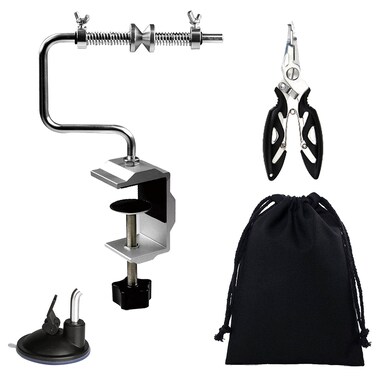 Vanace Fishing Line Winder Spooler Machine Spinning Reel Spool Spooling Station System with CClamp and Suction Cup Adjustable for Varying Spool Sizeswith Line Pliers and Storage Bag