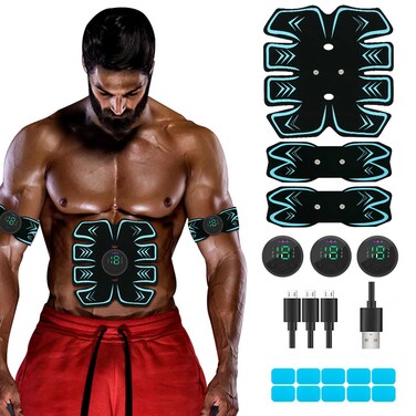 Abs Stimulator USB Rechargeable Portable Fitness Workout Equipment with 10pcs Free Gel Pads for Men Woman The Latest Model 6 Modes 19 Levels of Intensity