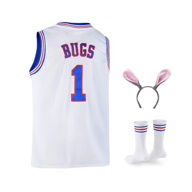 Bugs 1 Space Mens Movie Jersey Basketball Jersey with Head Hoop  Socks White SXXL