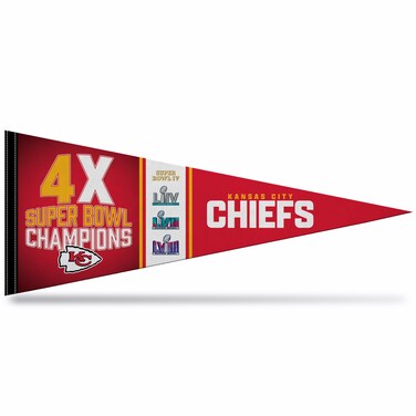 Rico Industries NFL Football Kansas City Chiefs 4 Time Super Bowl Champs 12 x 30 Felt Wall Dcor Pennant  Great for HomeBed RoomMan Cave Dcor