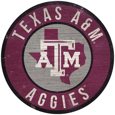 Aggies 12 Circle with State and Team Logo Wood Sign