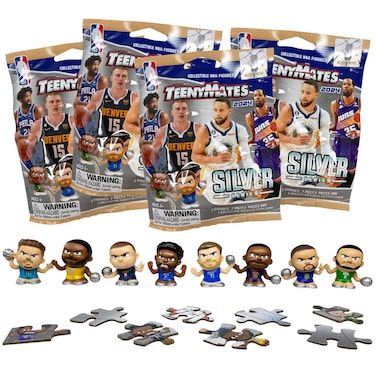 Teenymates Party Animal 2023 NBA Silver Series 9 Basketball Figures Gift Set Party Bundle Lot of 4 Mystery Packs