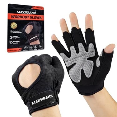 MAXRANK Workout Gloves for Men  Women  Gym Accessories for Weight Lifting  Training NonSlip Breathable Fingerless Design Fitness Gloves for Exercise Cycling