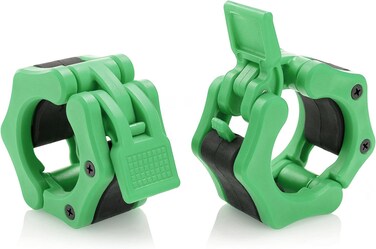 AbraFit 2 Olympic Barbell Clamps  Solid ABS Locking Barbell Collars with Quick Release  for Professional Training Strong Lifts and Olympic Training Set of 2 Green