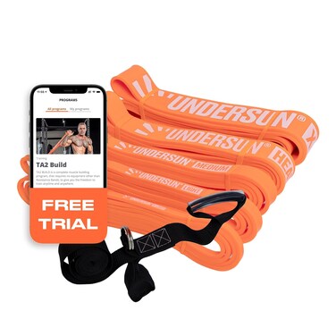 Undersun Fitness Resistance Loop Exercise Bands Set of 5 Pullup Assistance Workout Bands with Free Week Workout Program  Door Anchor Stretching Mobility  Powerlifting Resistance Bands