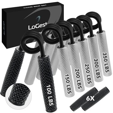 Logest Metal Hand Grip Set 100LB350LB 6 Pack 50LB350LB 7 Pack No Slip HeavyDuty Grip Strengthener with Gift Box Great Wrist  Forearm Hand Exerciser Home Gym Hand Gripper Grip Strength Trainer