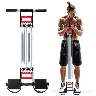 COVVY Spring Chest Expander Tummy Trimmer Hand Gripper 3 in 1 Pullup Bars Spring Exerciser with 5 Metal Spring Chest Arm Expander Strength Trainer
